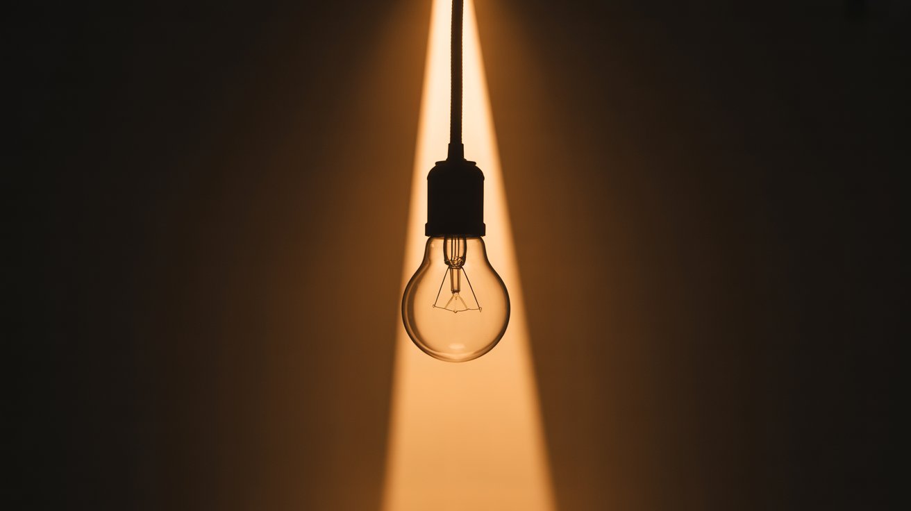 Schreibblockade lösen mit Psychologie - einzelne Glühbirne im Dunkeln, Münchner Schreibwerkstatt